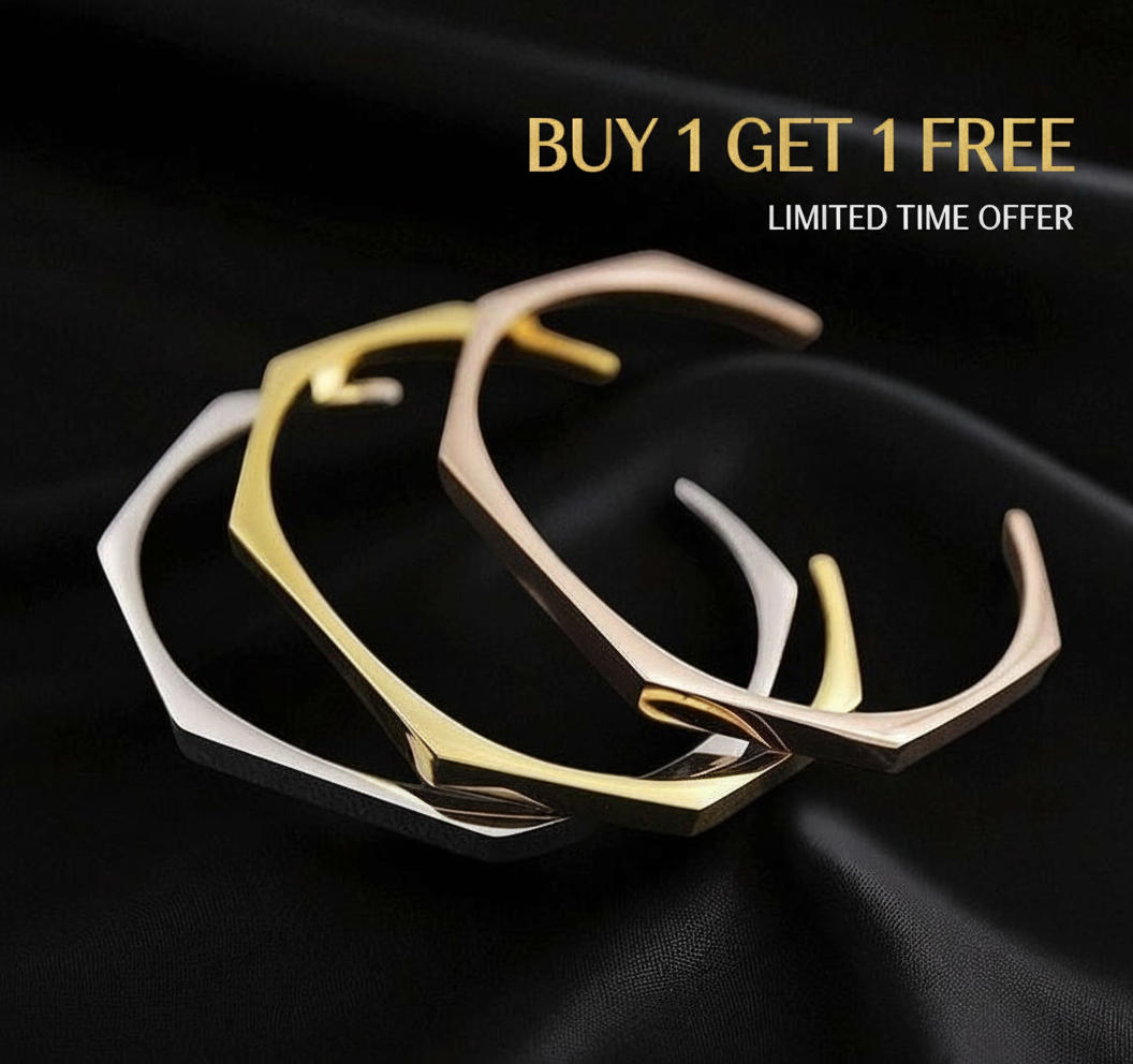 Stainless Steel Hexagon Cuff Bangle 2 Sets