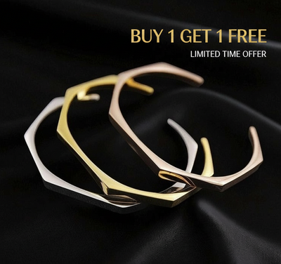Stainless Steel Hexagon Cuff Bangle 2 Sets