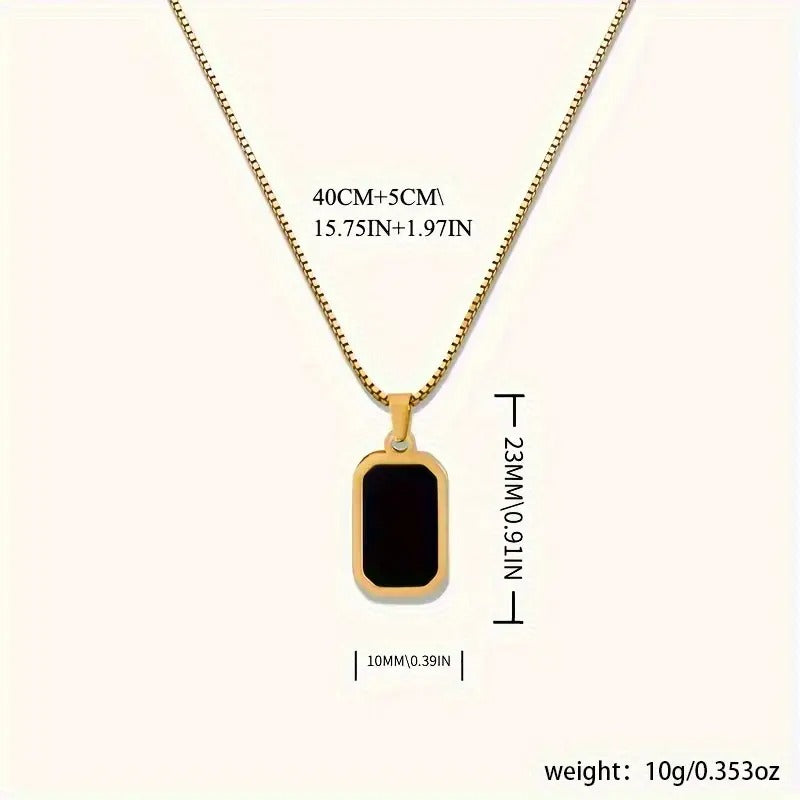 Elegant 18K Gold-Plated Stainless Steel Black Rectangular Pendant Necklace